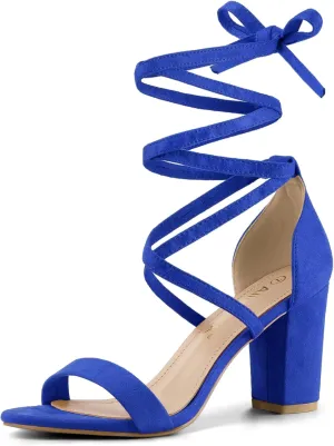 Allegra K Women's Strappy Lace Up Heel Chunky High Heels Sandals