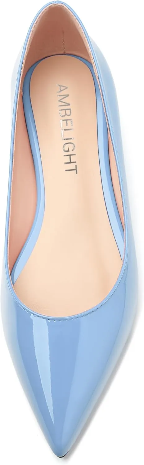 AMBELIGHT Comfy Flats for Women Pointed Toe Slip On Pumps Business Dress Shoe