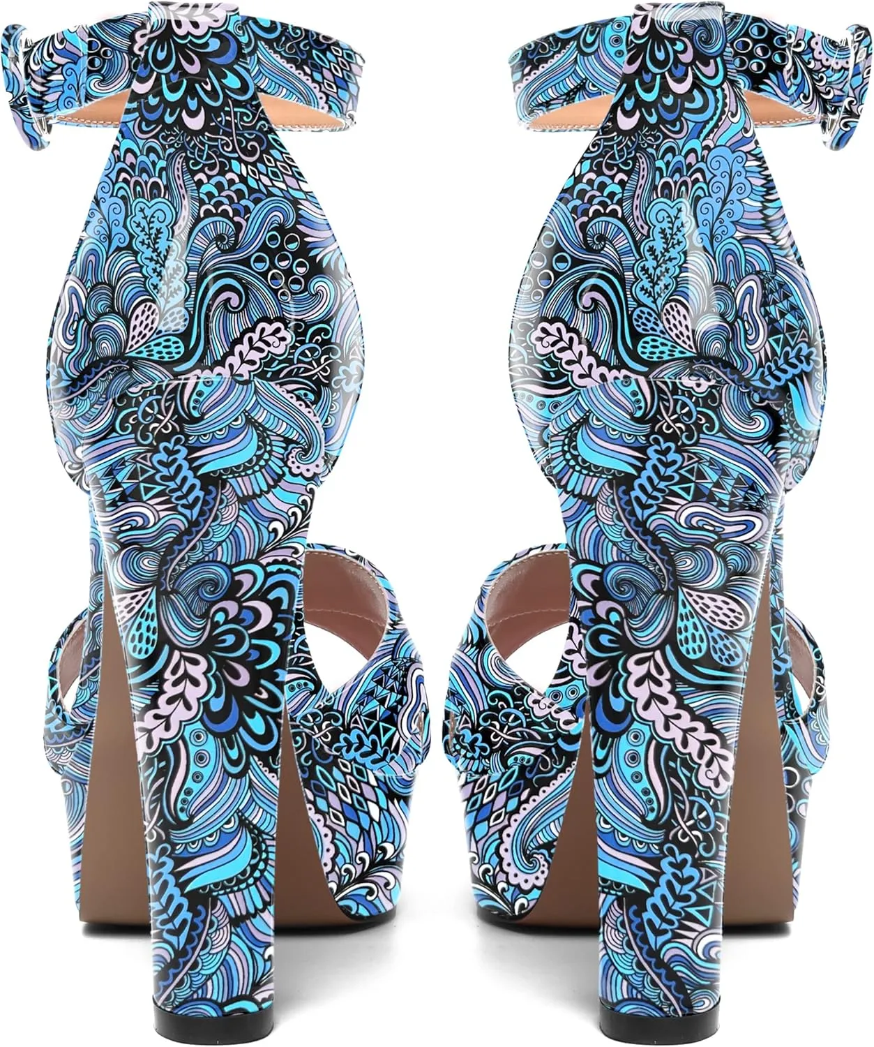 AMBELIGHT Womens Cute Open Toe Dress Heels Patent Party Ankle Strap Platform Chunky High Heel Sandals 5 Inch