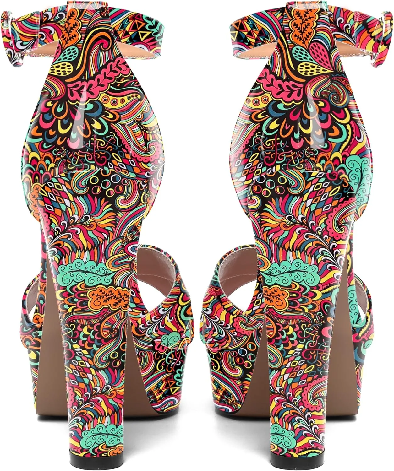 AMBELIGHT Womens Cute Open Toe Dress Heels Patent Party Ankle Strap Platform Chunky High Heel Sandals 5 Inch