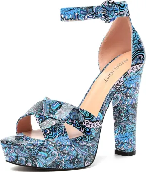 AMBELIGHT Womens Cute Open Toe Dress Heels Patent Party Ankle Strap Platform Chunky High Heel Sandals 5 Inch