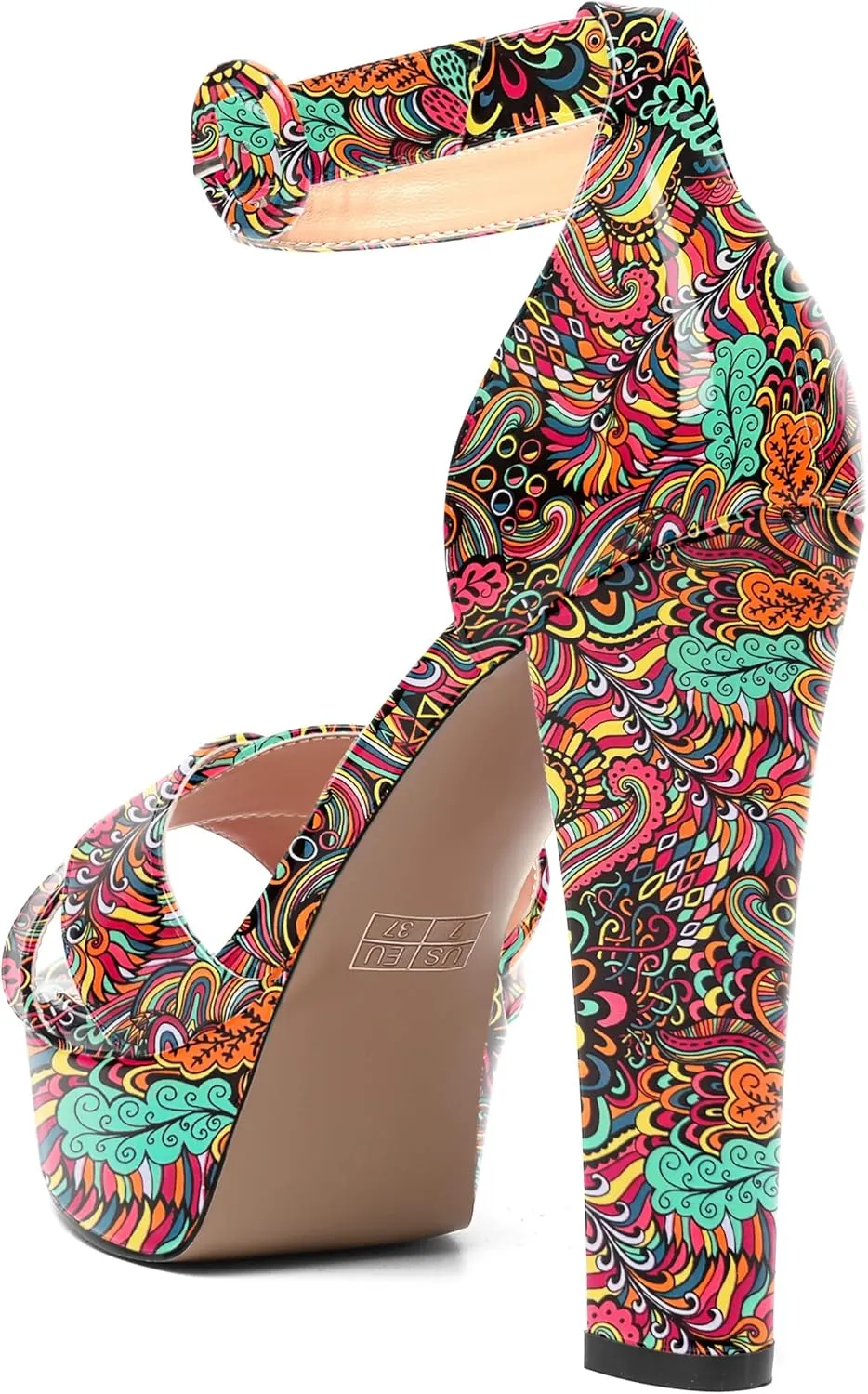 AMBELIGHT Womens Cute Open Toe Dress Heels Patent Party Ankle Strap Platform Chunky High Heel Sandals 5 Inch