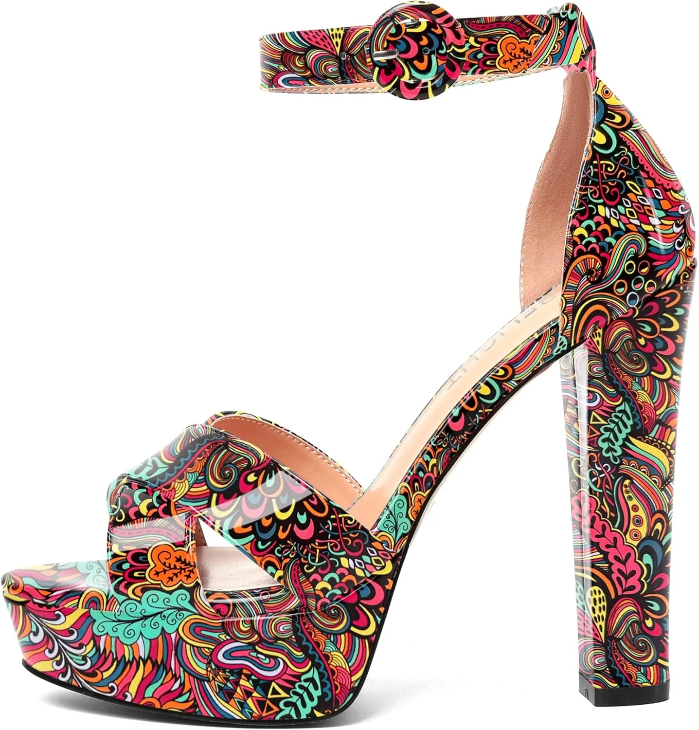 AMBELIGHT Womens Cute Open Toe Dress Heels Patent Party Ankle Strap Platform Chunky High Heel Sandals 5 Inch