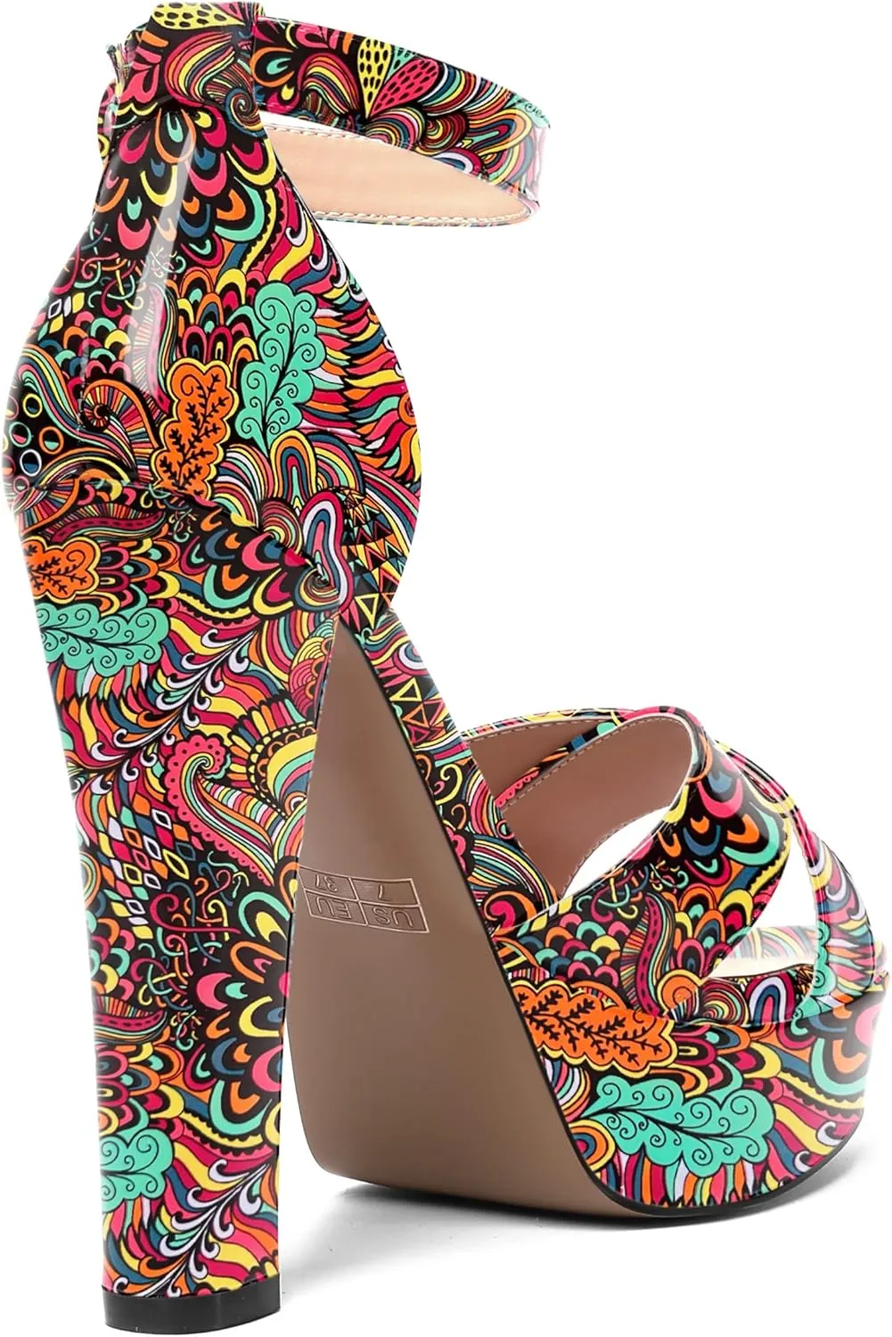 AMBELIGHT Womens Cute Open Toe Dress Heels Patent Party Ankle Strap Platform Chunky High Heel Sandals 5 Inch