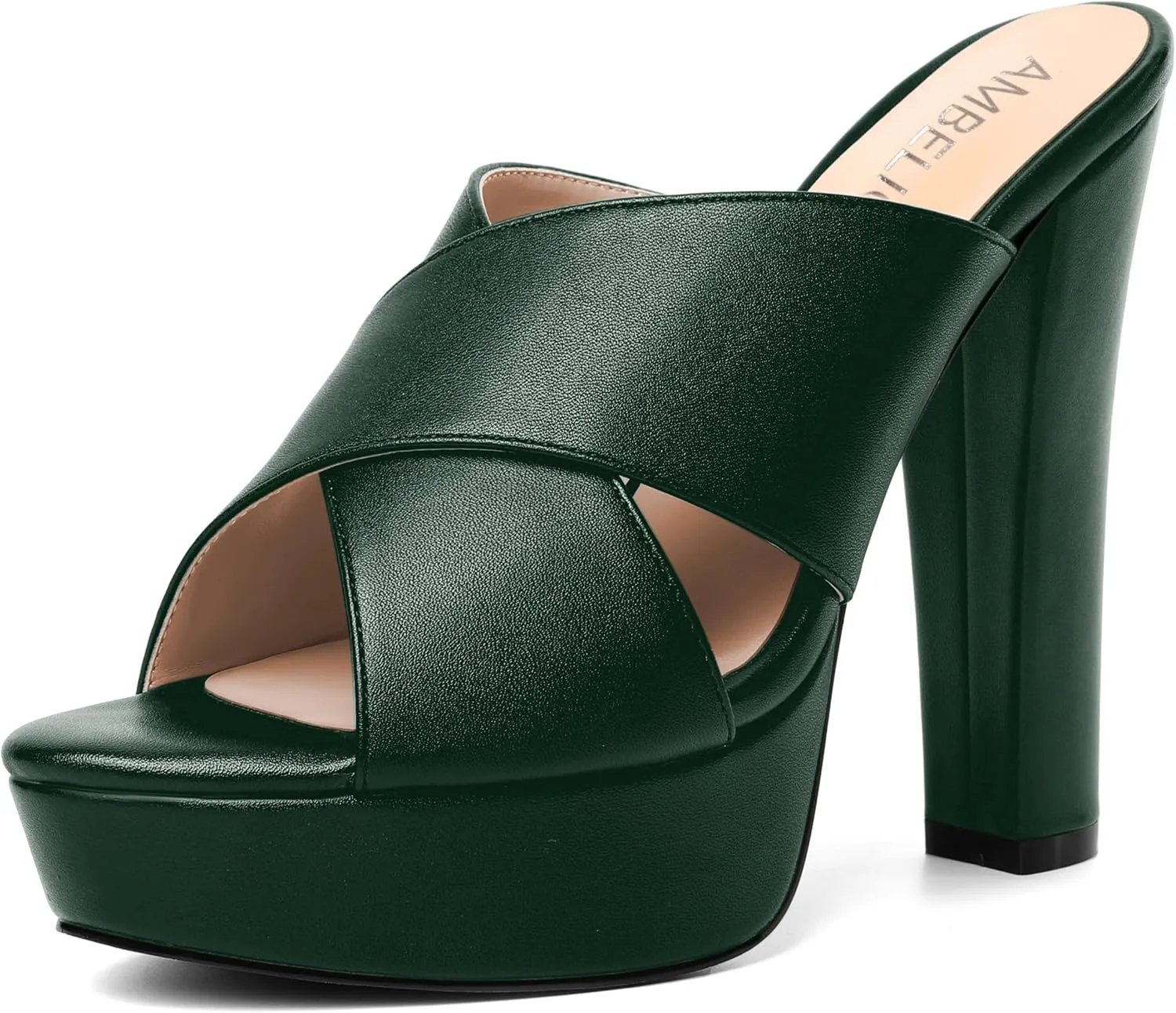 AMBELIGHT Womens Slip On Matte Dating Fashion Heels Open Toe Chunky High Heel Sandals 5 Inch