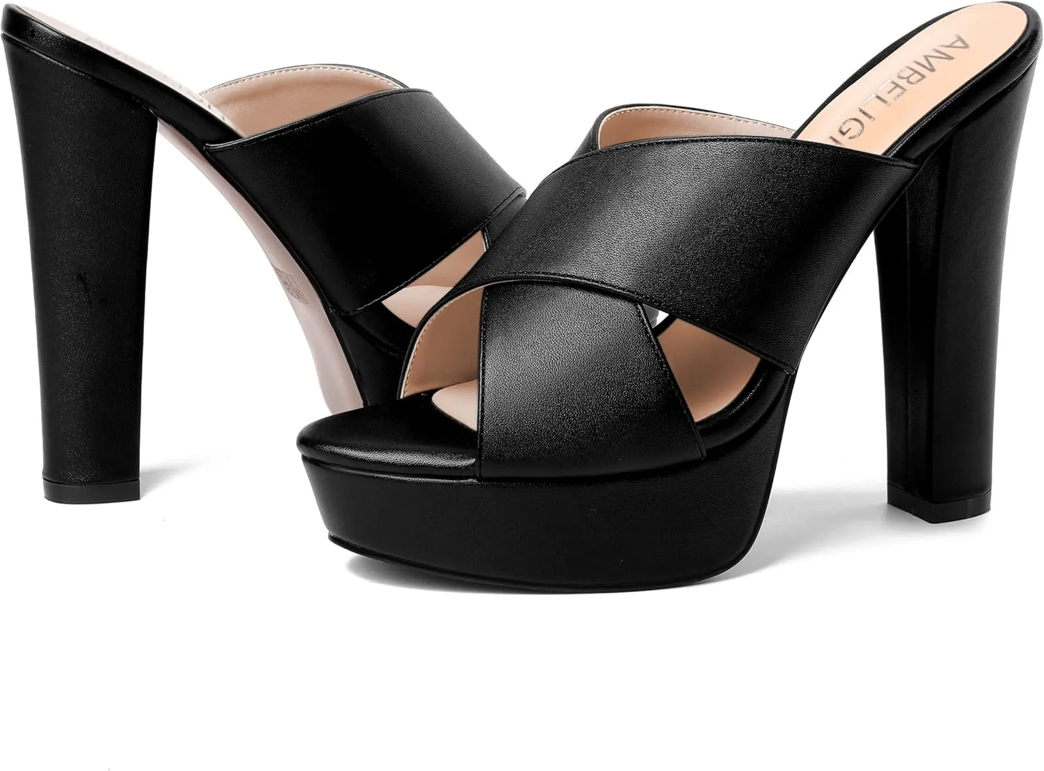 AMBELIGHT Womens Slip On Matte Dating Fashion Heels Open Toe Chunky High Heel Sandals 5 Inch