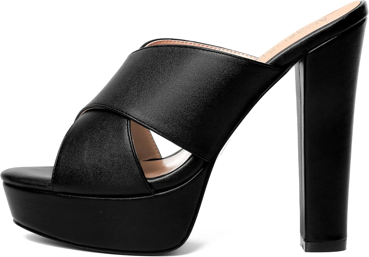 AMBELIGHT Womens Slip On Matte Dating Fashion Heels Open Toe Chunky High Heel Sandals 5 Inch