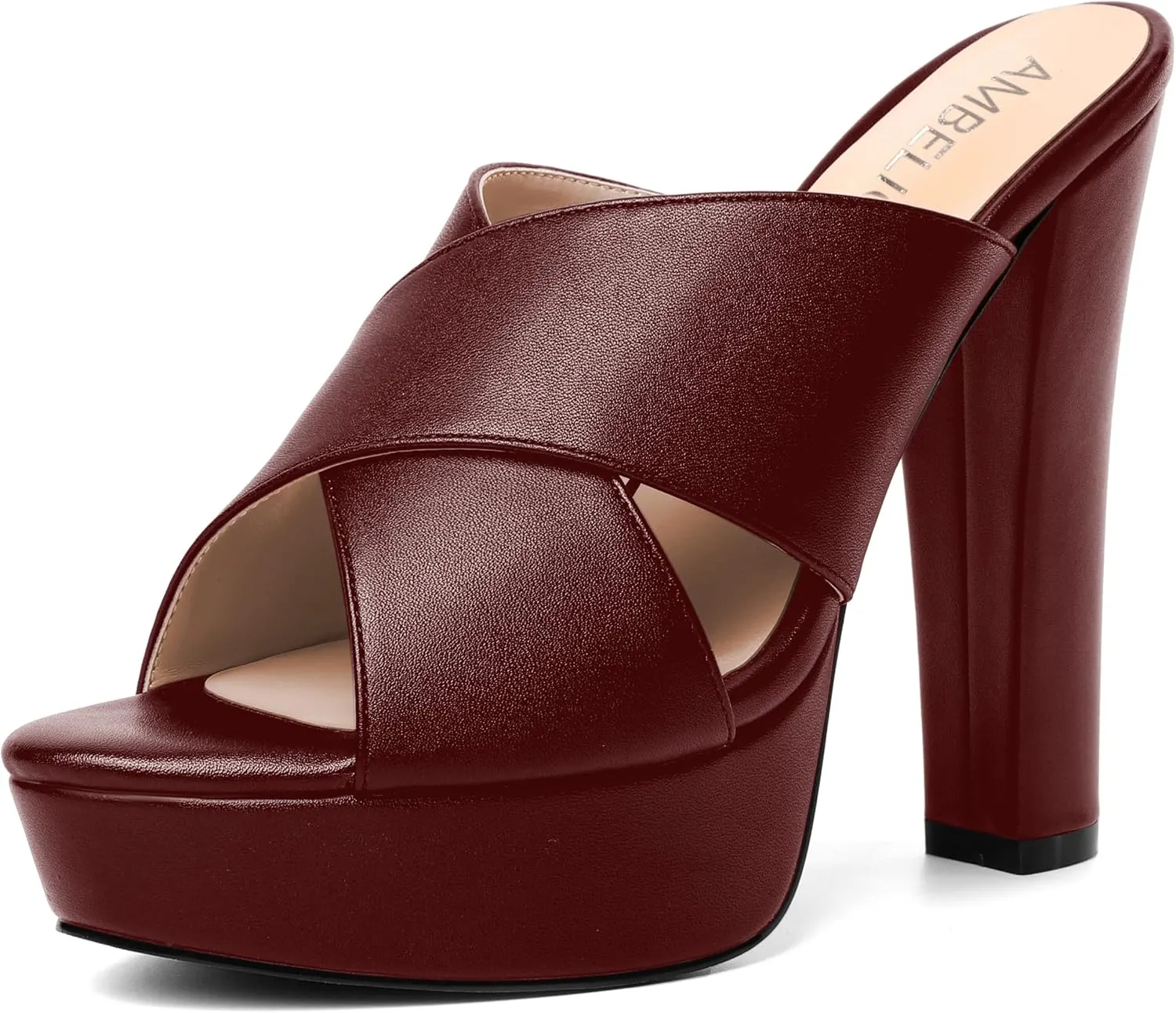 AMBELIGHT Womens Slip On Matte Dating Fashion Heels Open Toe Chunky High Heel Sandals 5 Inch