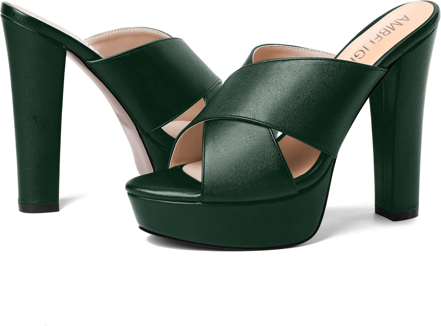 AMBELIGHT Womens Slip On Matte Dating Fashion Heels Open Toe Chunky High Heel Sandals 5 Inch