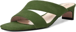 AMBELIGHT Womens Solid Slip On Suede Square Toe Indoor Fashion Chunky Low Heel Sandals 1.5 Inch
