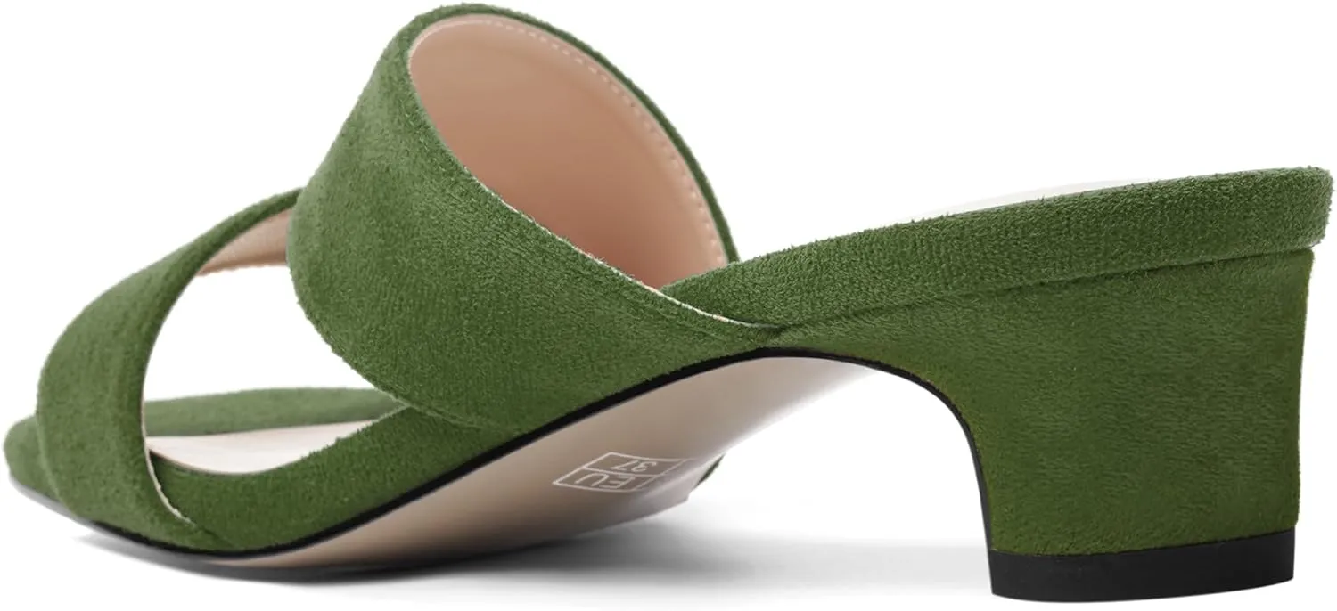 AMBELIGHT Womens Solid Slip On Suede Square Toe Indoor Fashion Chunky Low Heel Sandals 1.5 Inch