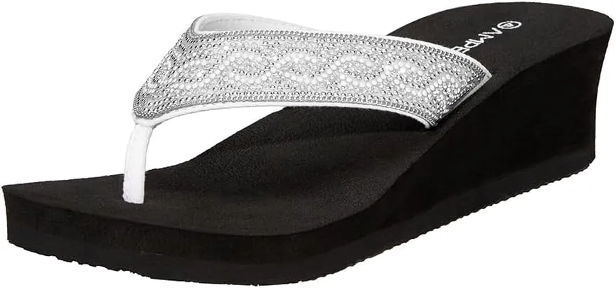 Ampeo Women's Wedge Sandals Rhinestone Thong Platform Flip Flops