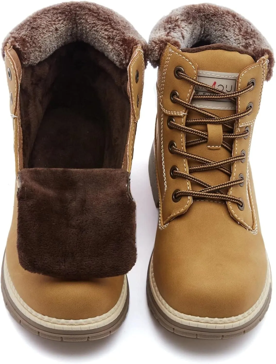 ANJOUFEMME Womens Hiking Snow Winter Boots - Waterproof Work Ankle Boots for Women Comfortable Warm Fur Boots for Backpacking Cycling