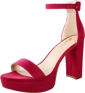 Ankis Chunky Platform Heels - 4 Inch Block Heeled Sandals for Women - Comfortable Open Toe Strappy Heels - Black, Nude, White, Silver, Gold - Summer Dress Shoes