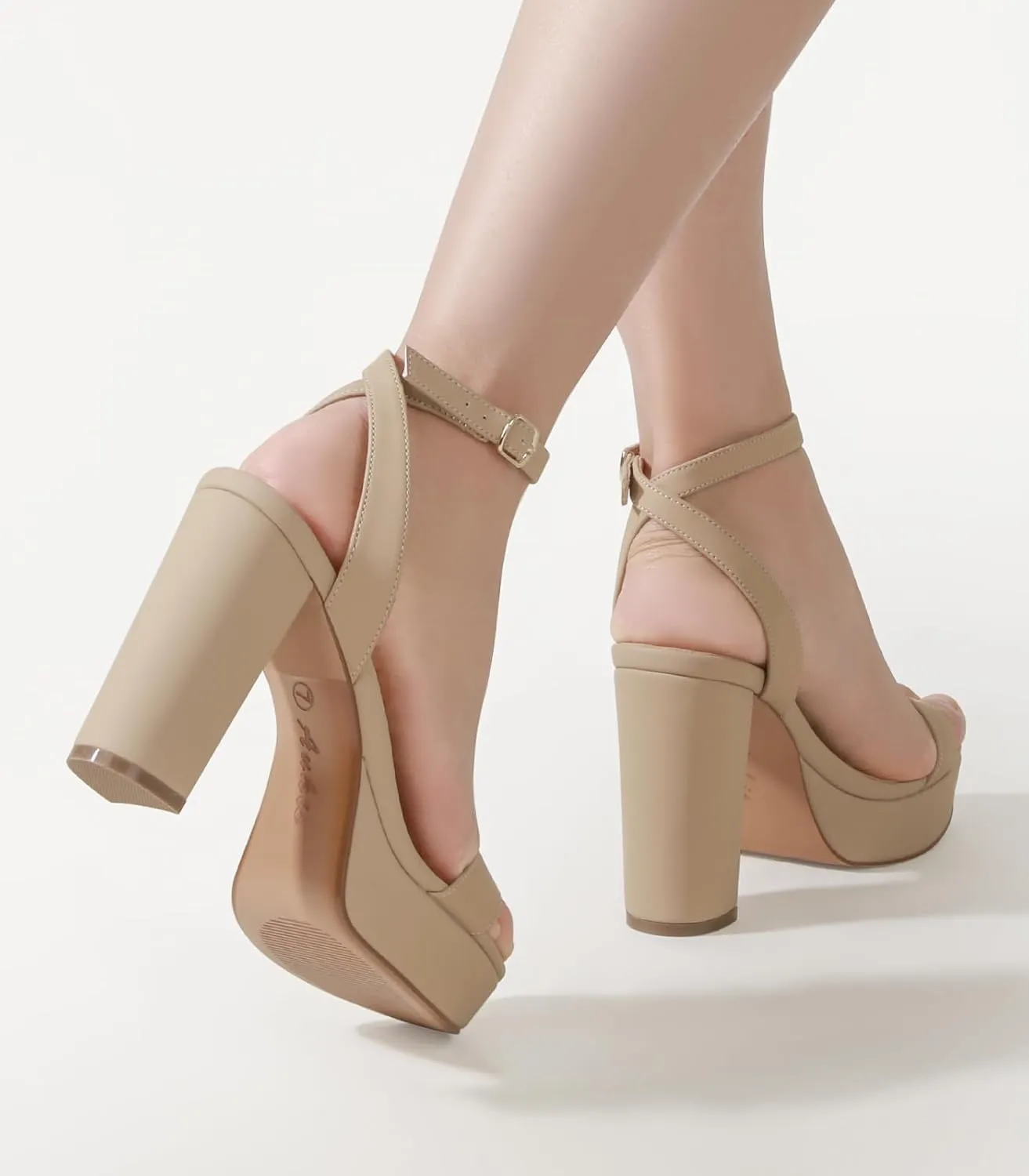 Ankis Platform Heels for Women 4 Inches Chunky Heels Sandals for Women Comfy Open Toe Block Heeled Sandals Nude White Silver Gold Black Ankle Strappy Heels for Women