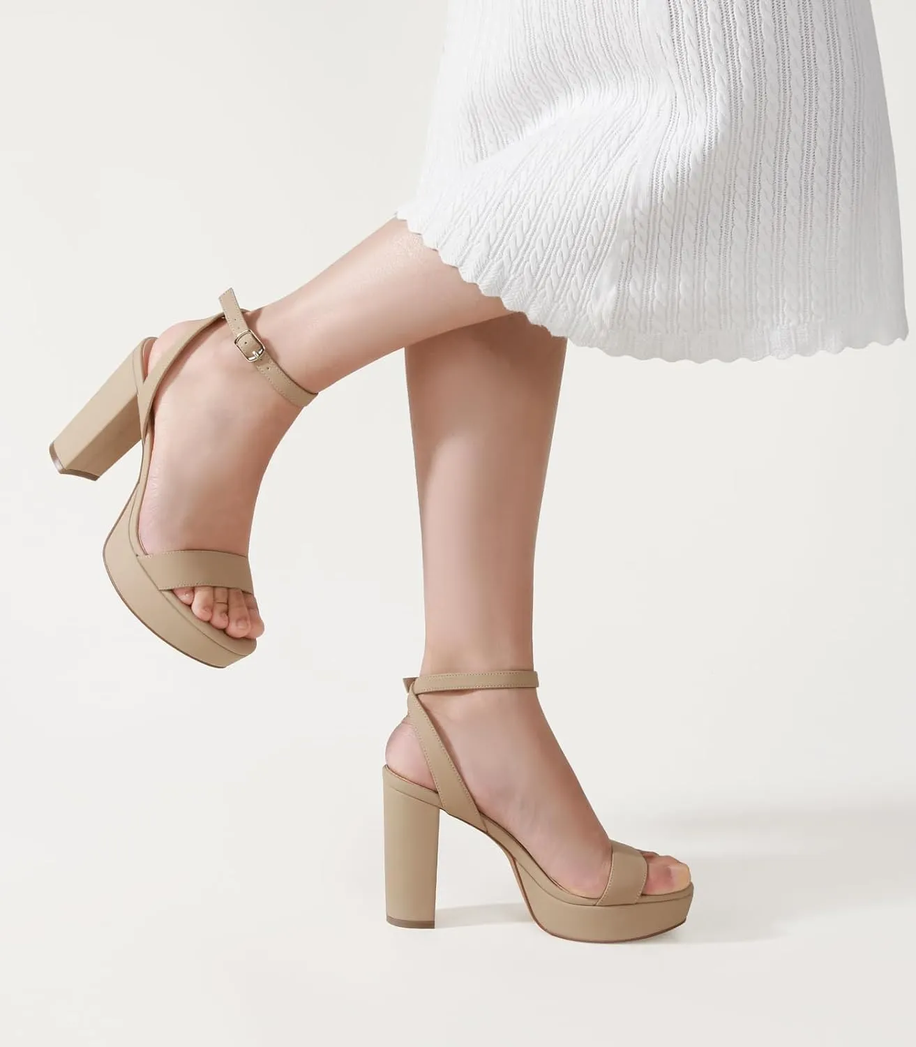 Ankis Platform Heels for Women 4 Inches Chunky Heels Sandals for Women Comfy Open Toe Block Heeled Sandals Nude White Silver Gold Black Ankle Strappy Heels for Women
