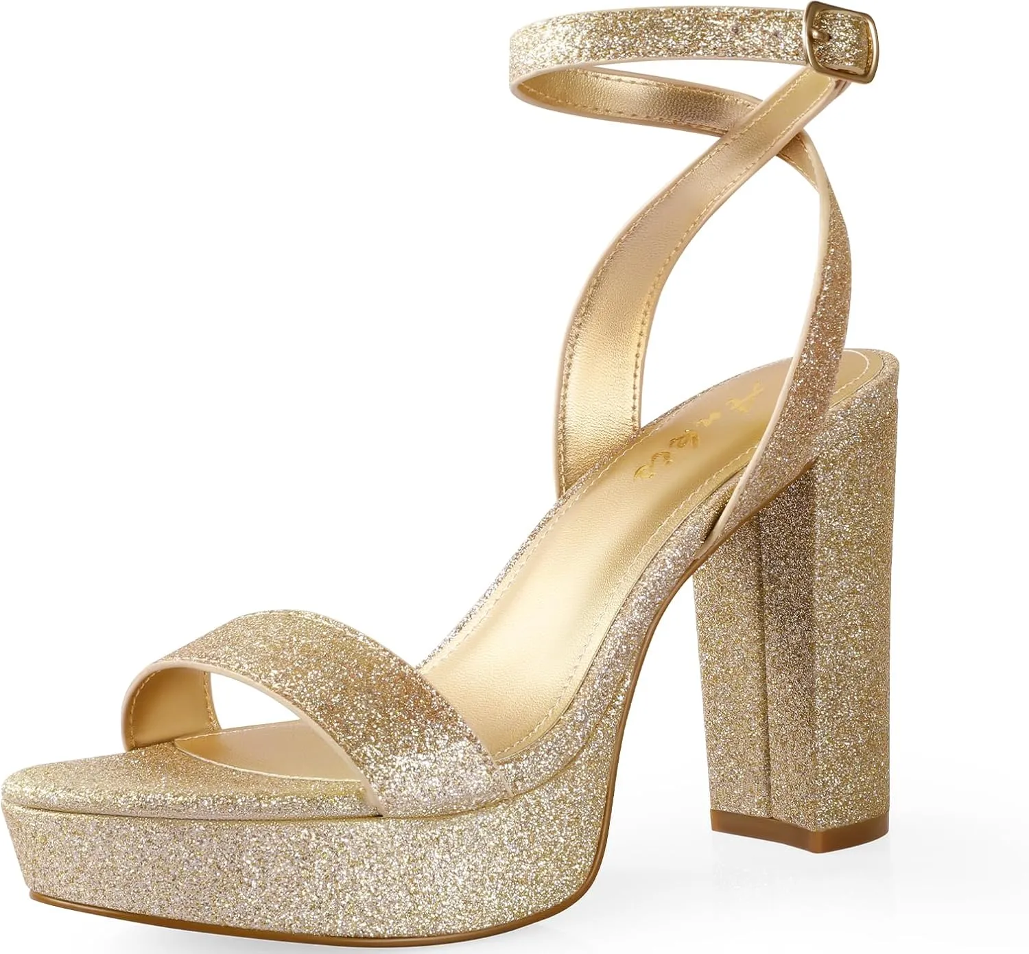 Ankis Platform Heels for Women 4 Inches Chunky Heels Sandals for Women Comfy Open Toe Block Heeled Sandals Nude White Silver Gold Black Ankle Strappy Heels