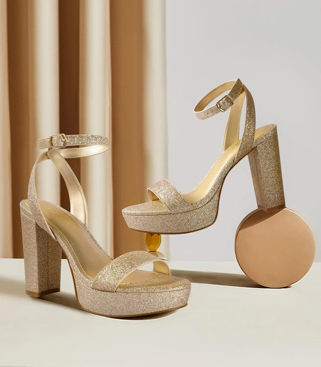Ankis Platform Heels for Women 4 Inches Chunky Heels Sandals for Women Comfy Open Toe Block Heeled Sandals Nude White Silver Gold Black Ankle Strappy Heels
