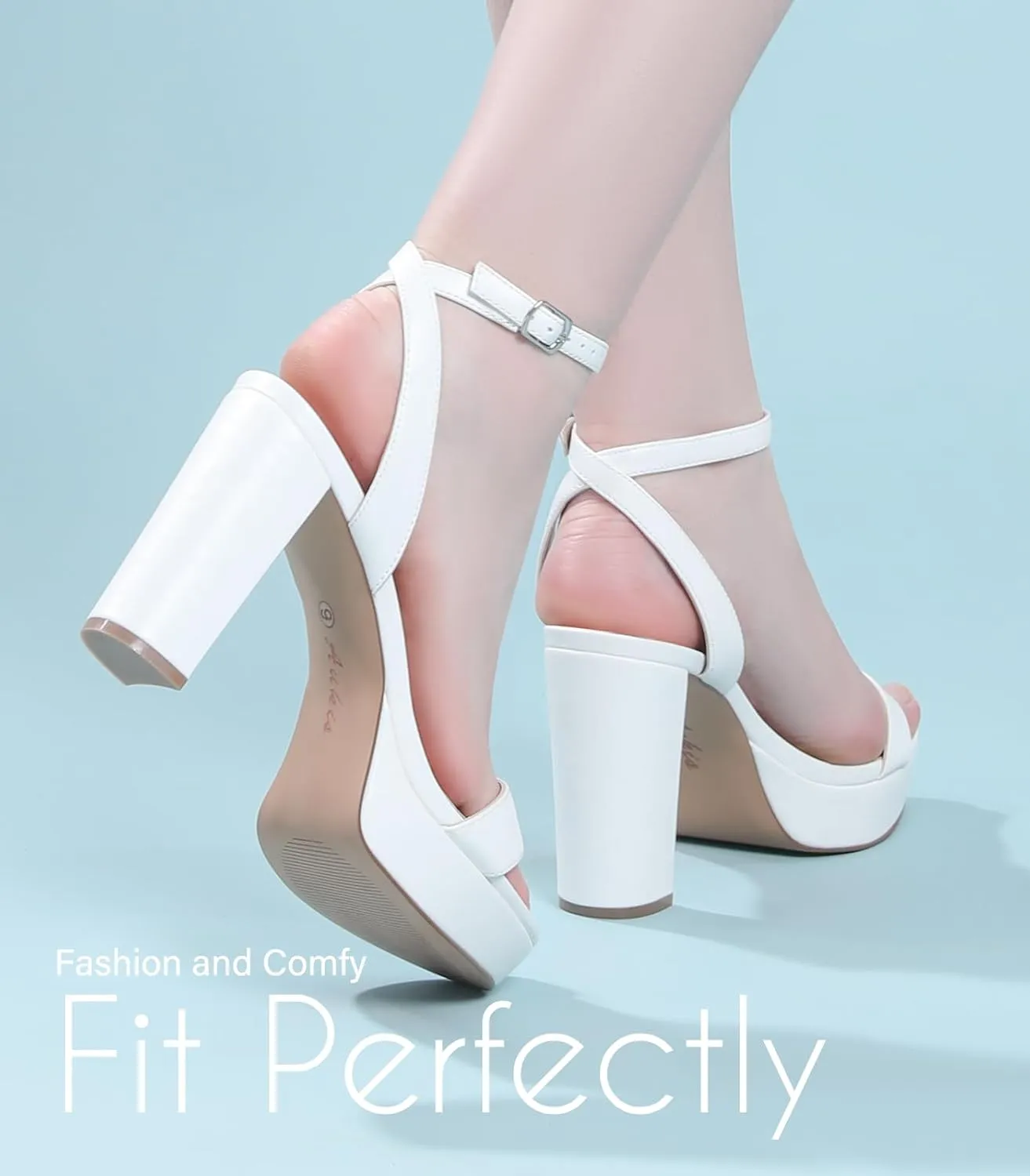 Ankis Platform Heels for Women 4 Inches Chunky Heels Sandals for Women Comfy Open Toe Block Heeled Sandals Nude White Silver Gold Black Ankle Strappy Heels