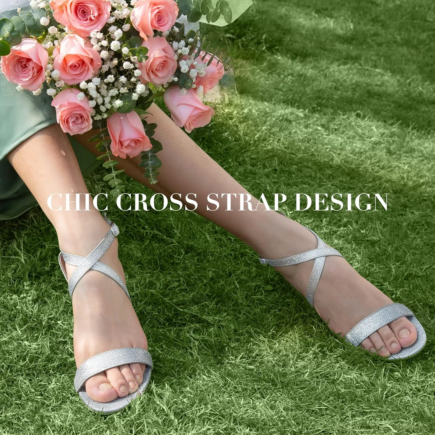 Ankis Silver Gold Nude Black White 2.25Inches Strappy Block Heels Comfy Grace Sandals Open Toe Chunky Dress Wedding Party Prom Heels with Adjustable Cross Strap