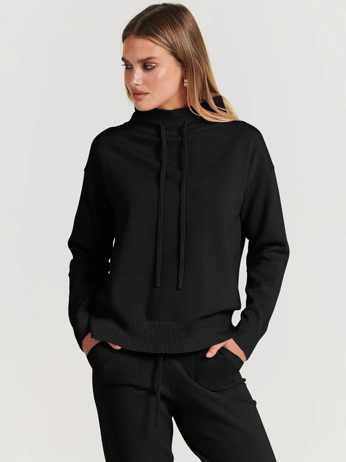 ANRABESS Women Two Piece Outfits Turtleneck Pullover Top Cozy Knit Sweater Pants Lounge Set 2024 Fall Sweatsuit Sweatsuits