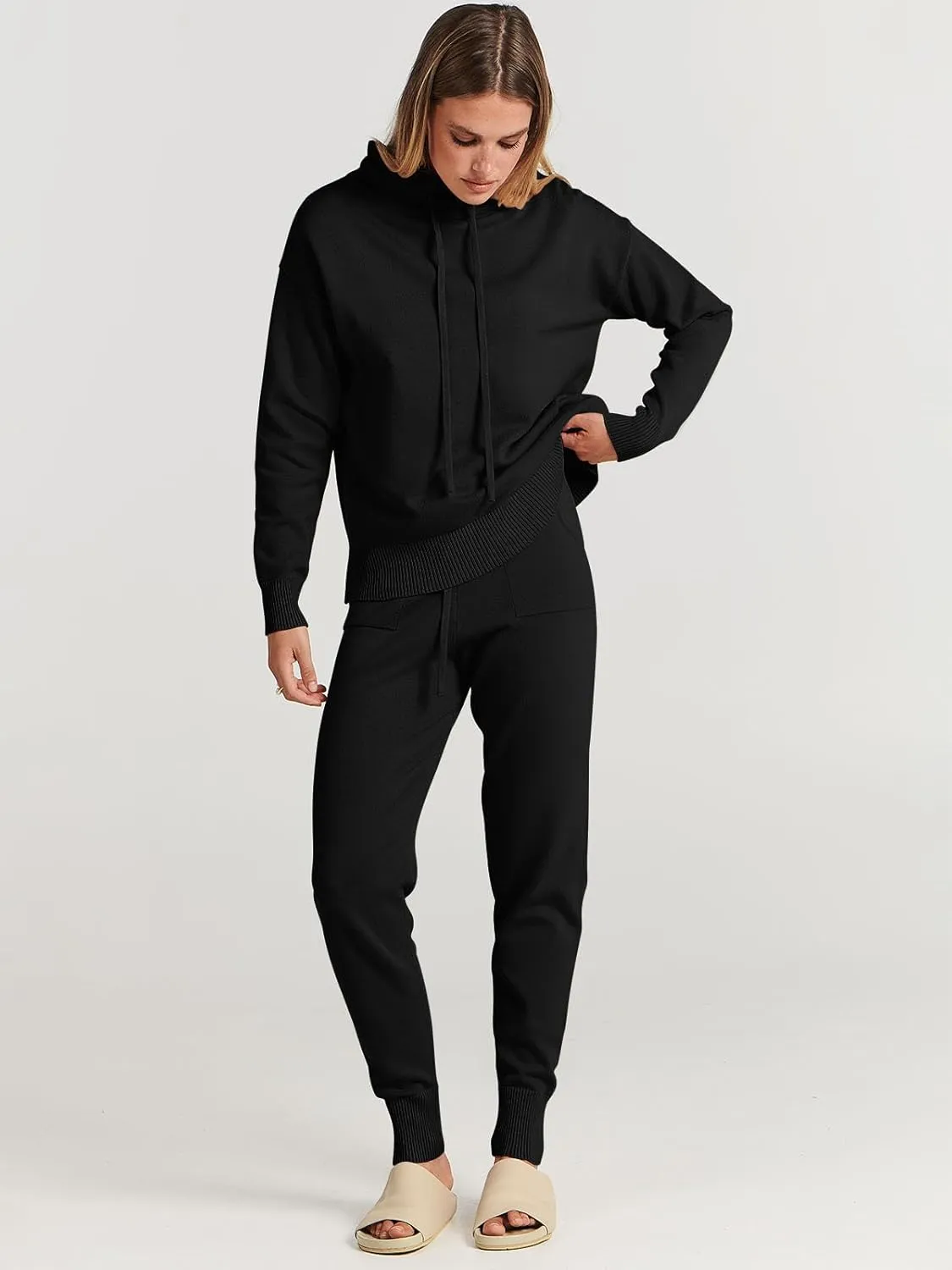 ANRABESS Women Two Piece Outfits Turtleneck Pullover Top Cozy Knit Sweater Pants Lounge Set 2024 Fall Sweatsuit Sweatsuits