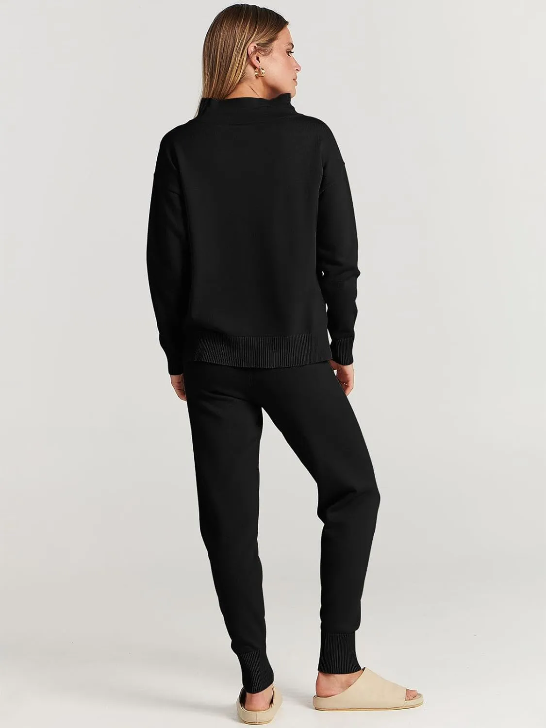 ANRABESS Women Two Piece Outfits Turtleneck Pullover Top Cozy Knit Sweater Pants Lounge Set 2024 Fall Sweatsuit Sweatsuits