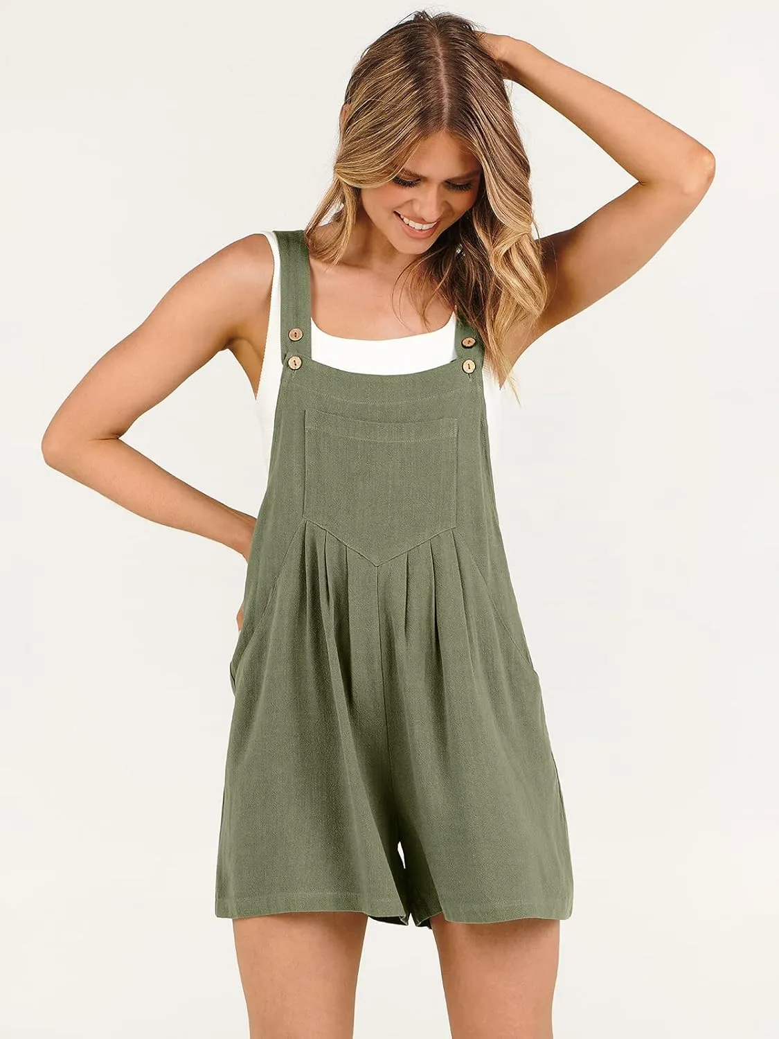 ANRABESS Women's Summer Casual Rompers Bib Short Overalls Loose Linen Jumpsuit Beach Outfits Travel Vacation Clothes