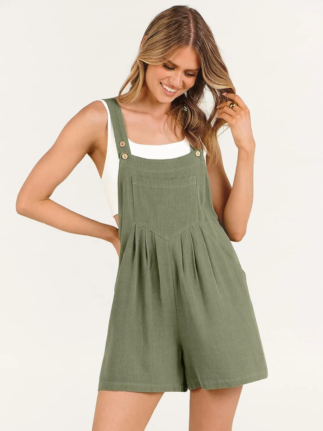 ANRABESS Women's Summer Casual Rompers Bib Short Overalls Loose Linen Jumpsuit Beach Outfits Travel Vacation Clothes