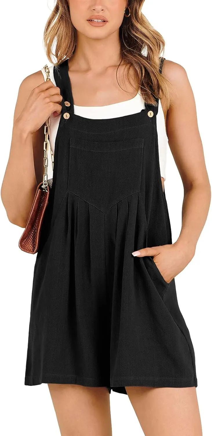 ANRABESS Women's Summer Casual Rompers Bib Short Overalls Loose Linen Jumpsuit Beach Outfits Travel Vacation Clothes
