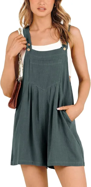 ANRABESS Women's Summer Casual Rompers Bib Short Overalls Loose Linen Jumpsuit Beach Outfits Travel Vacation Clothes