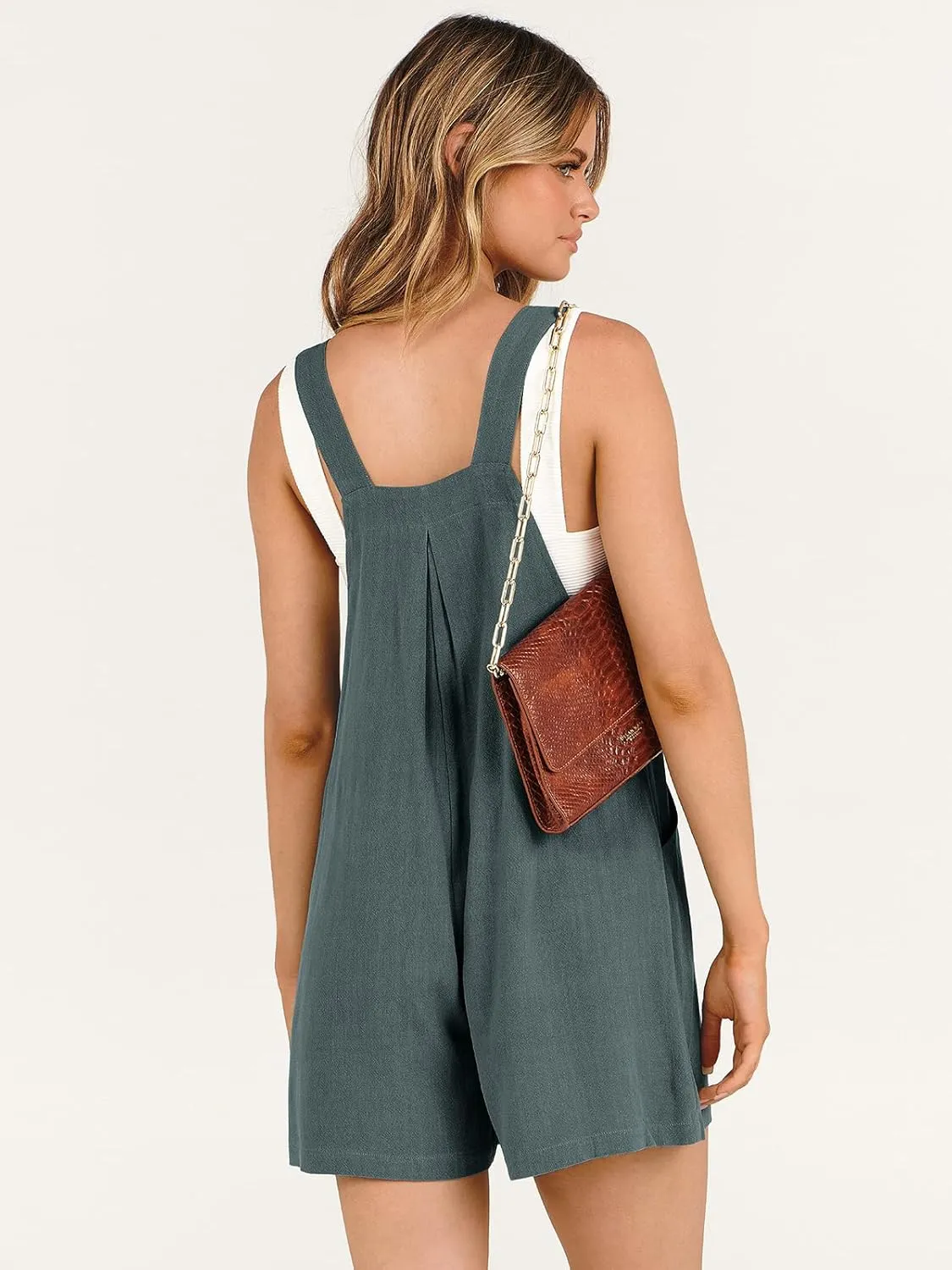 ANRABESS Women's Summer Casual Rompers Bib Short Overalls Loose Linen Jumpsuit Beach Outfits Travel Vacation Clothes