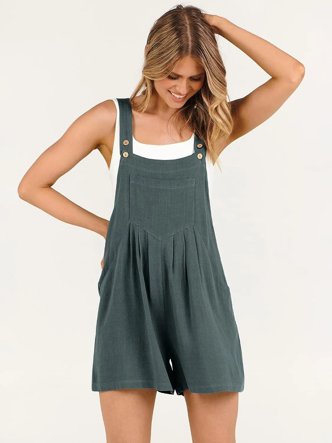 ANRABESS Women's Summer Casual Rompers Bib Short Overalls Loose Linen Jumpsuit Beach Outfits Travel Vacation Clothes