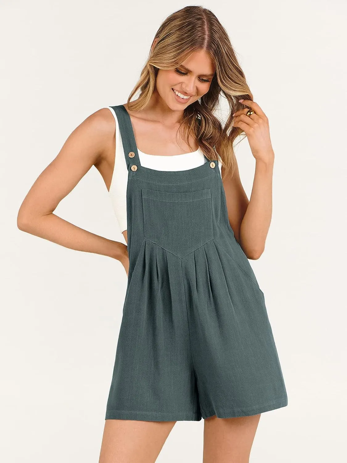ANRABESS Women's Summer Casual Rompers Bib Short Overalls Loose Linen Jumpsuit Beach Outfits Travel Vacation Clothes