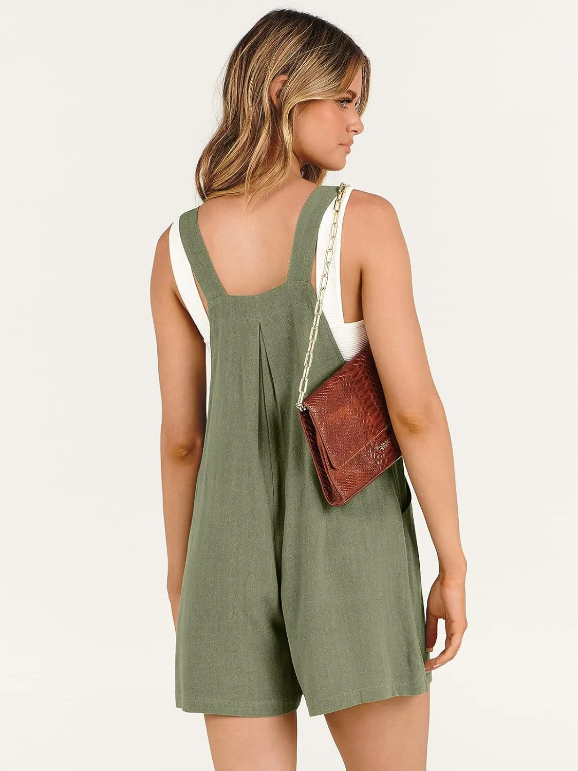 ANRABESS Women's Summer Casual Rompers Bib Short Overalls Loose Linen Jumpsuit Beach Outfits Travel Vacation Clothes
