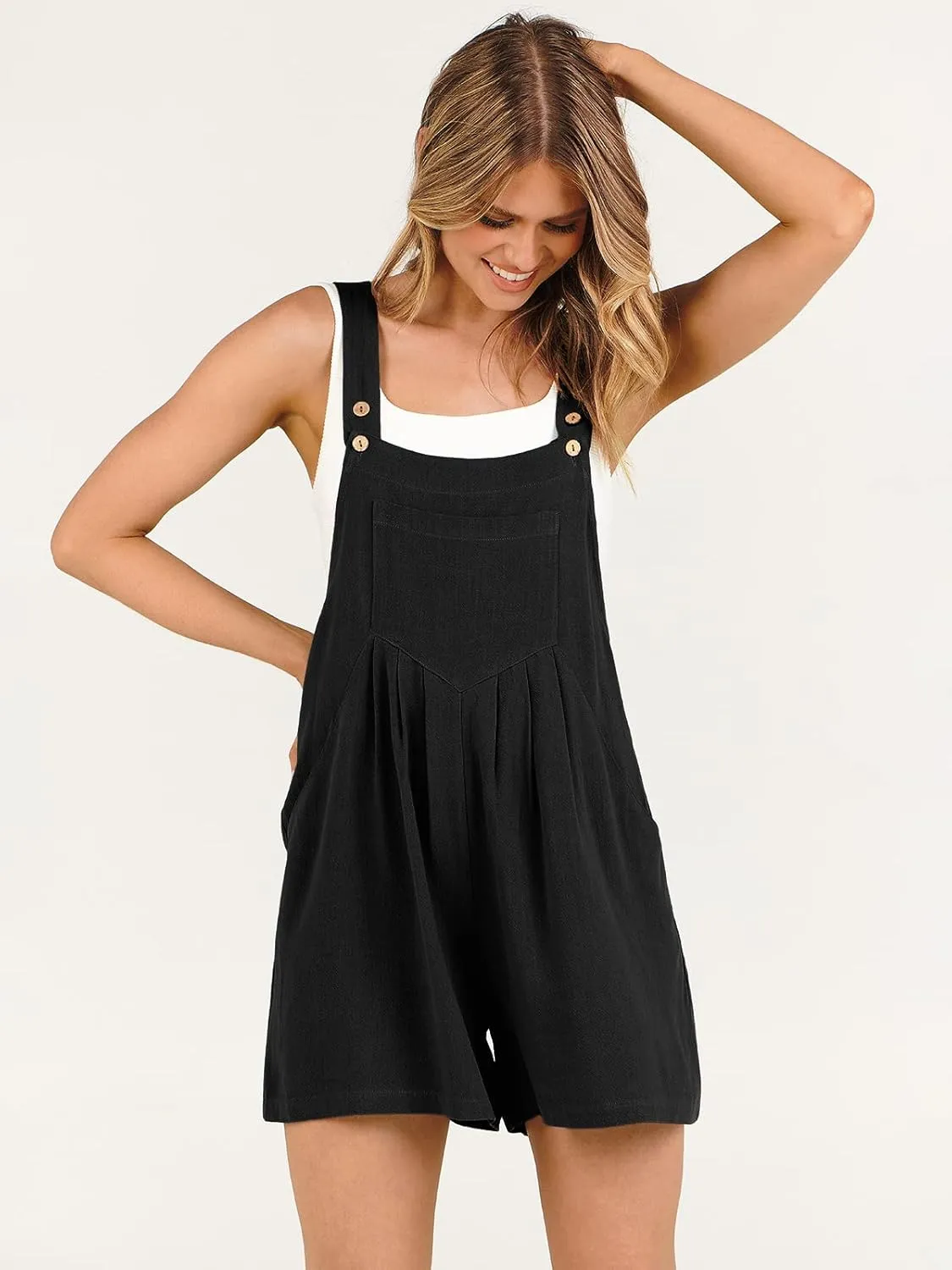 ANRABESS Women's Summer Casual Rompers Bib Short Overalls Loose Linen Jumpsuit Beach Outfits Travel Vacation Clothes
