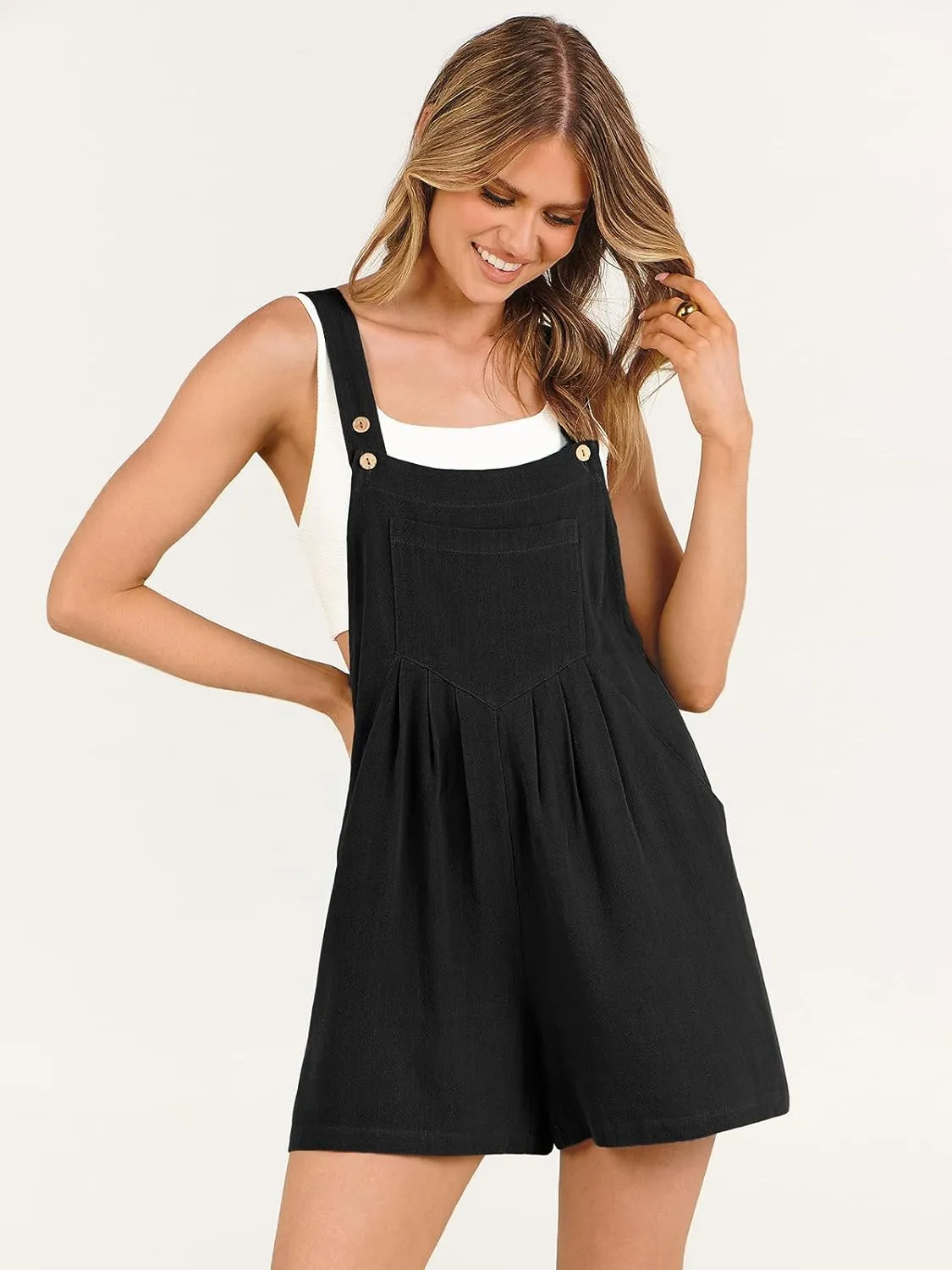ANRABESS Women's Summer Casual Rompers Bib Short Overalls Loose Linen Jumpsuit Beach Outfits Travel Vacation Clothes