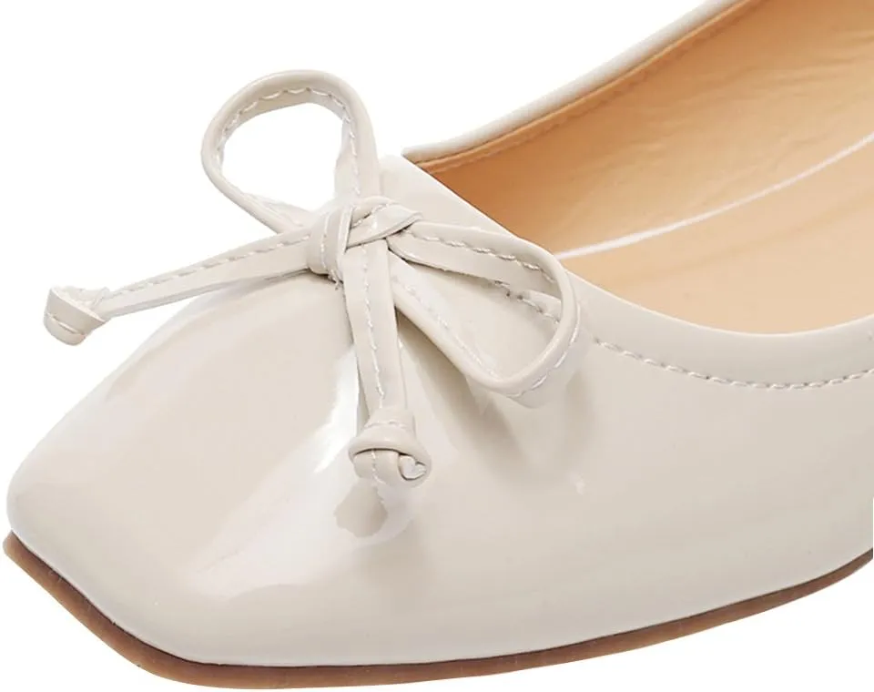 ANUFER Women Lovely Bow Tie Ballerinas Comfy Square Toe Ballet Flats Slippers Pumps Dolly Shoes