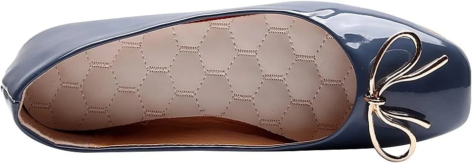 ANUFER Women Lovely Bow Tie Ballerinas Comfy Square Toe Ballet Flats Slippers Pumps Dolly Shoes