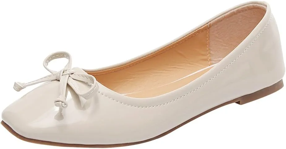 ANUFER Women Lovely Bow Tie Ballerinas Comfy Square Toe Ballet Flats Slippers Pumps Dolly Shoes