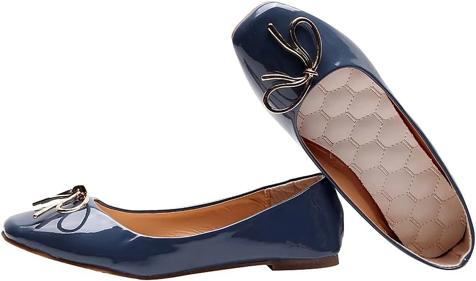 ANUFER Women Lovely Bow Tie Ballerinas Comfy Square Toe Ballet Flats Slippers Pumps Dolly Shoes