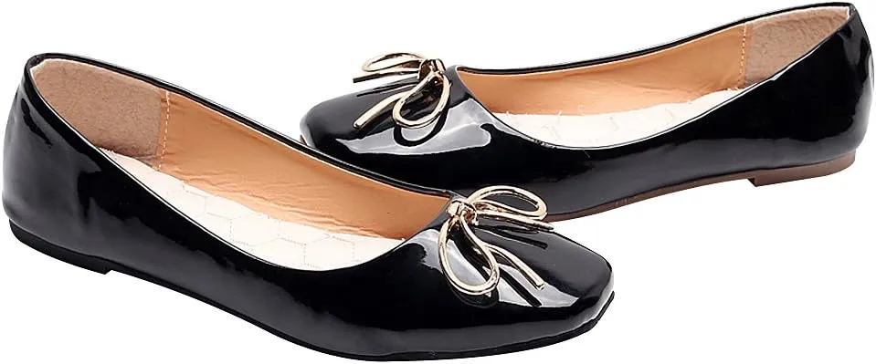 ANUFER Women Lovely Bow Tie Ballerinas Comfy Square Toe Ballet Flats Slippers Pumps Dolly Shoes