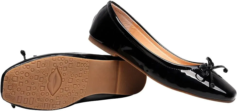 ANUFER Women Lovely Bow Tie Ballerinas Comfy Square Toe Ballet Flats Slippers Pumps Dolly Shoes
