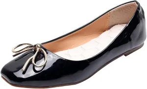 ANUFER Women Lovely Bow Tie Ballerinas Comfy Square Toe Ballet Flats Slippers Pumps Dolly Shoes