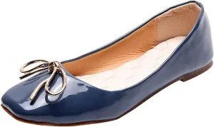ANUFER Women Lovely Bow Tie Ballerinas Comfy Square Toe Ballet Flats Slippers Pumps Dolly Shoes