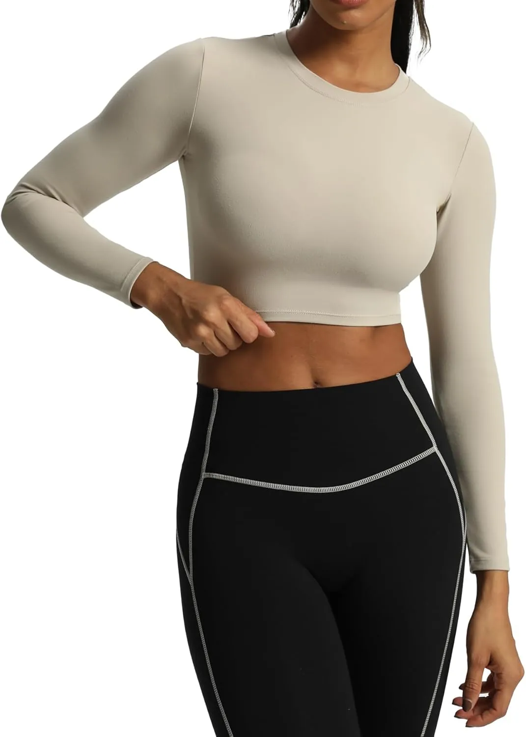 Aoxjox Long Sleeve Crop Tops for Women Classic Longline Workout Cropped T Shirt Top Length