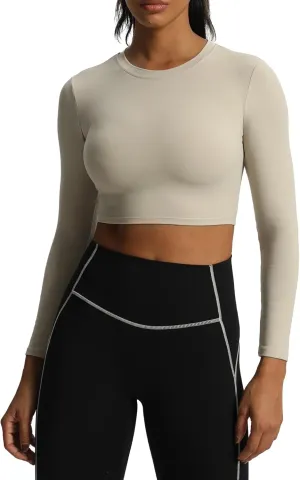 Aoxjox Long Sleeve Crop Tops for Women Classic Longline Workout Cropped T Shirt Top Length