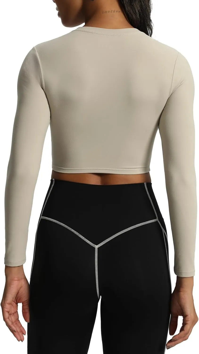 Aoxjox Long Sleeve Crop Tops for Women Classic Longline Workout Cropped T Shirt Top Length