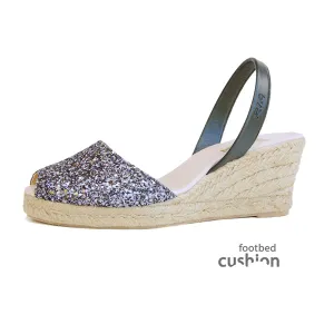 Avarcas Glitter Wedge Espadrilles Lluna in Charcoal