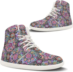 Barefoot Minimalist Shoes Mandala Style Women Wide Width Fashion Sneaker Non-Slip Sneakers Lightweight PU Leather
